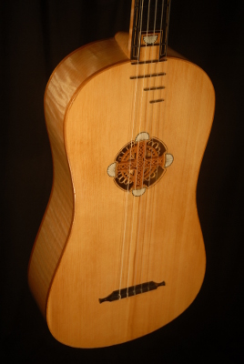 detail view of the body michael mccarten's 10 string baroque guitar model