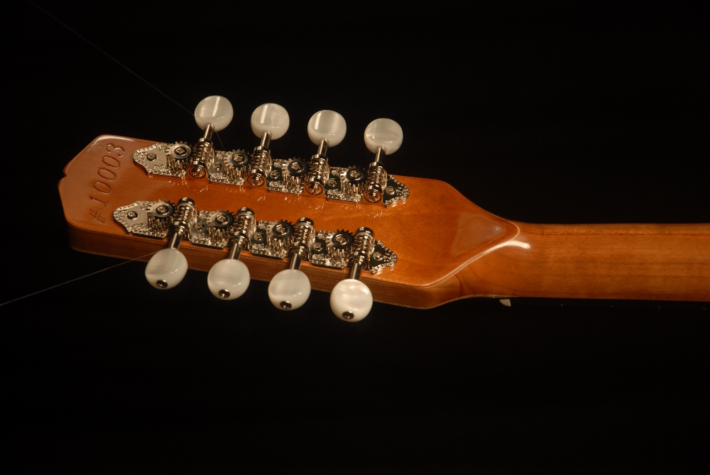 rear view of the headstock of michael mccarten's AO style mandolin model