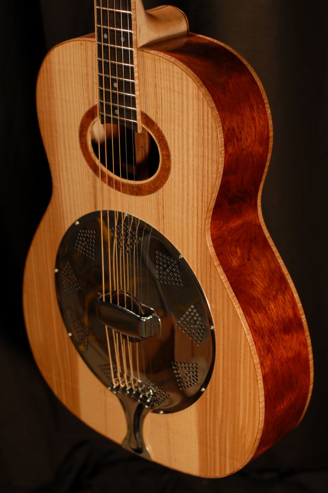 front view of the body of michael mccarten's 000-12 flat top resonator guitar model